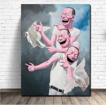 

hand painted Modern art Yue Minjun Big mouth oil painting Wall art pictures painted for bedroom Home Decor