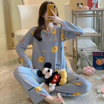 

Women's Pajamas Autumn Pijama Sets O-Neck Sleepwear Cartoons Pijamas Mujer Long sleeve Pyjamas Femme Home Wear Large Size