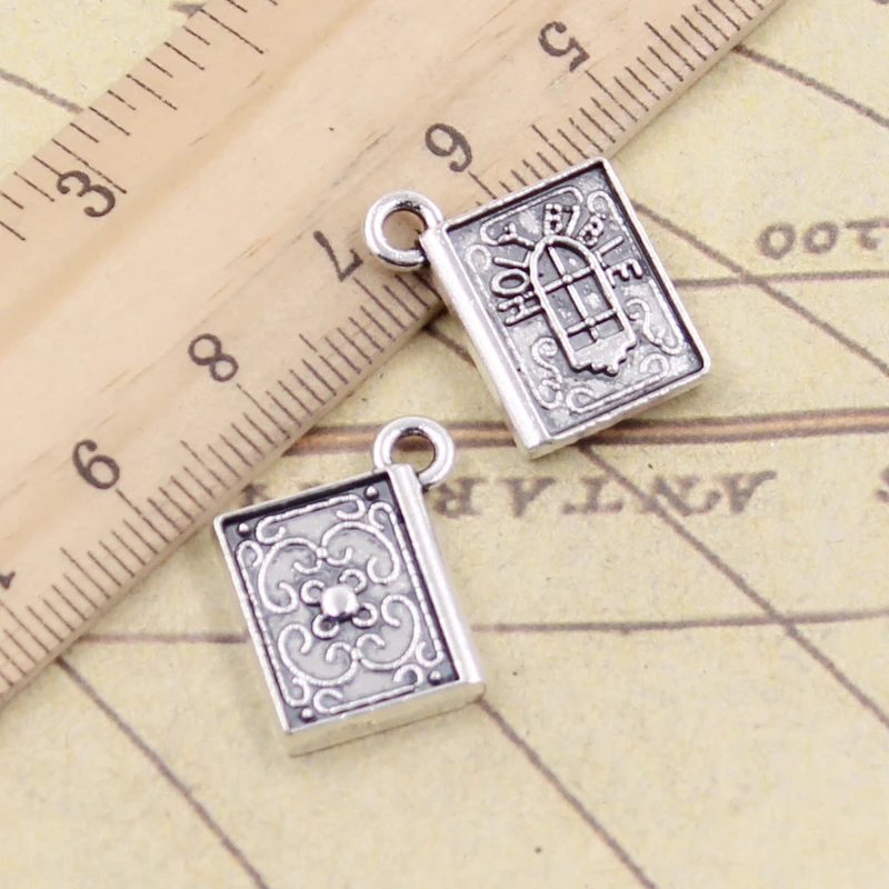부적 책 성경책, 티베트 실버 컬러 펜던트, 앤티크 주얼리 제작, DIY 수제 공예, 13x15mm, 10 개