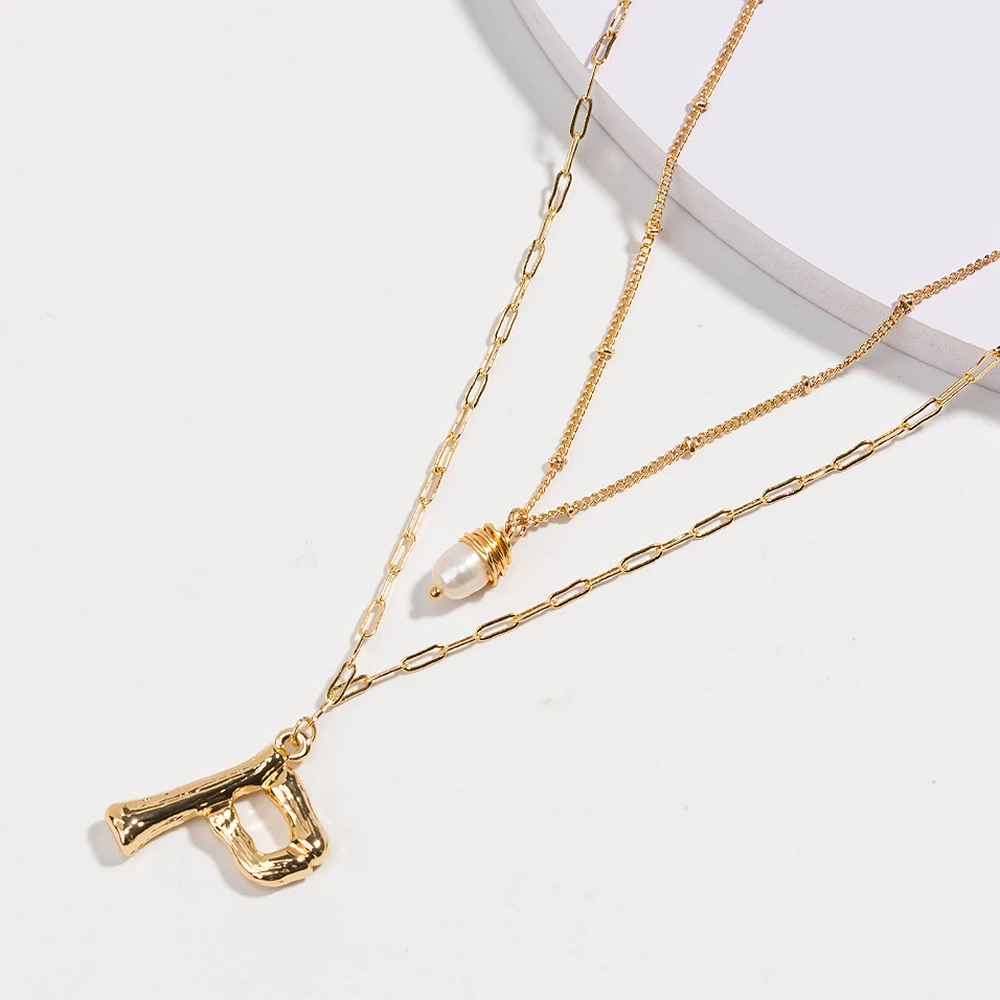 

Gold Personalized Freshwater Pearl Pendant Necklace Multilayer Chain Necklace 26 Letter Necklace Women Party Jewelry Gift