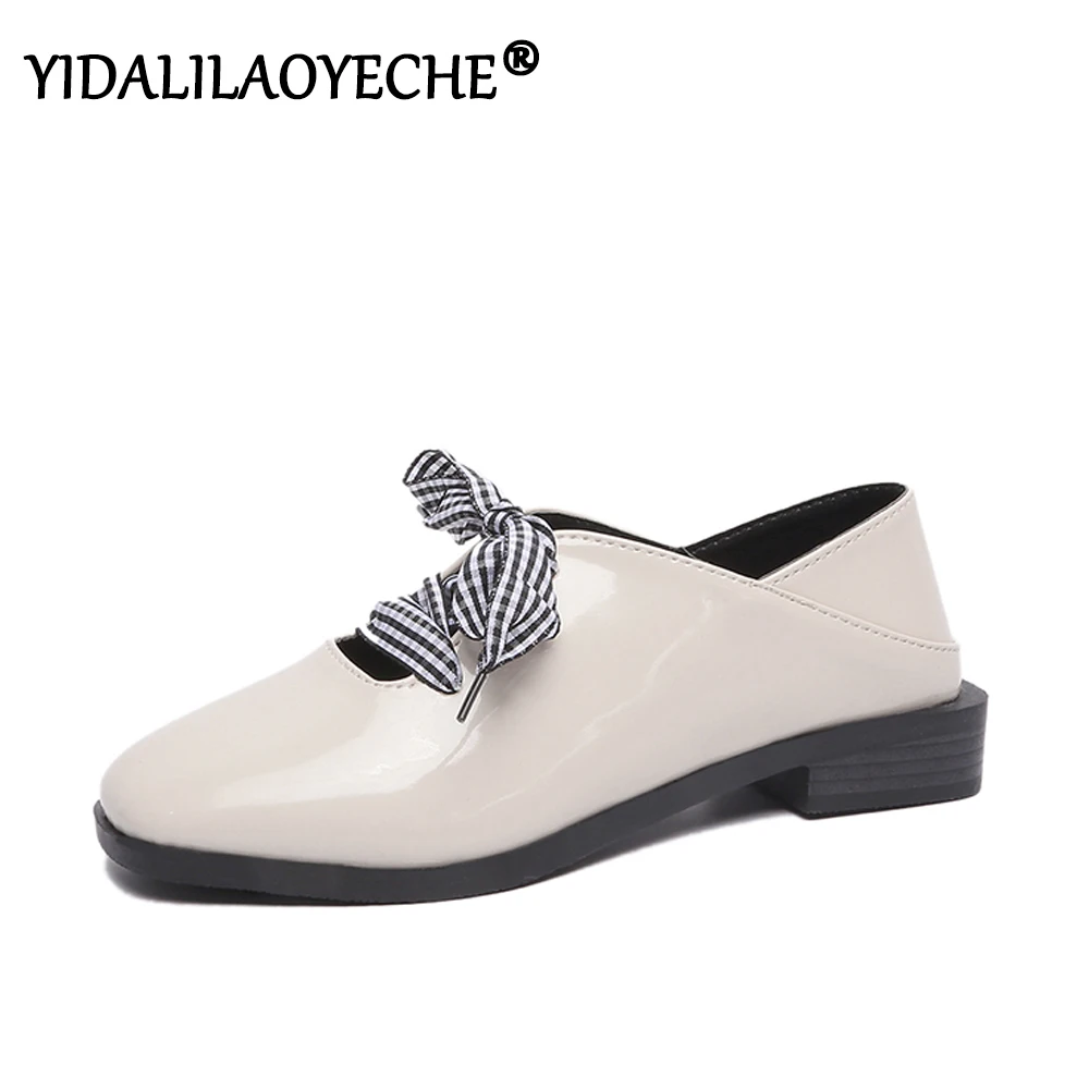 

woman moccasin Flats Platform 2019 Autumn Casual Ribbed Plaid Cross Lace-up Lace Dress Shoes Solid Ballet Flats
