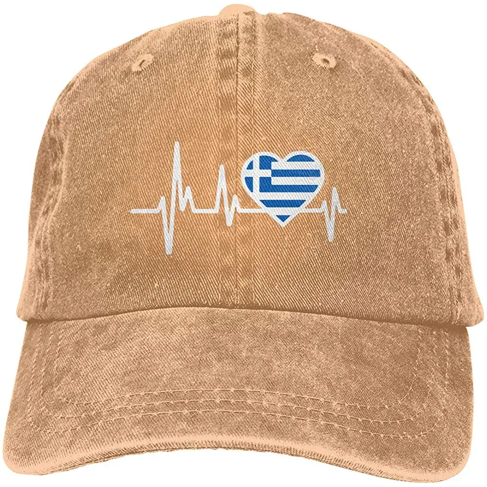 Men Women Adjustable Denim Jeans Baseball Caps Greece Heartbeat Flag Plain Cap |