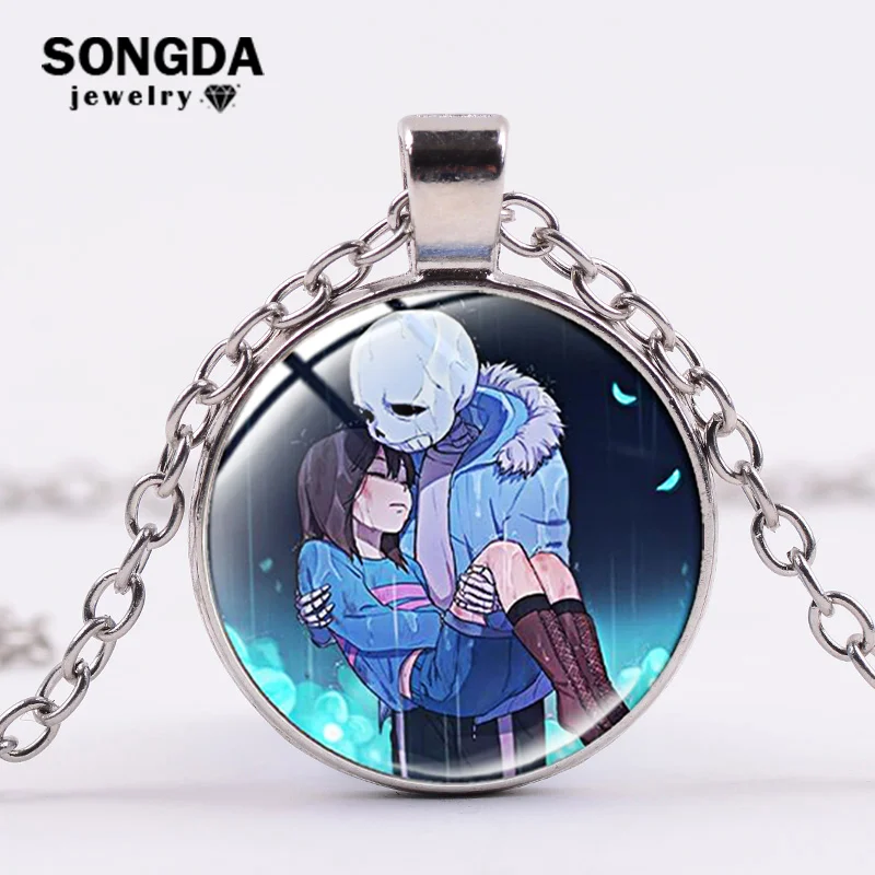 SONGDA Newest Undertale Necklace Cute Sans Papyrus Frisk Long Cartoon Pattern Glass Dome Pendant Handmade Jewelry Gifts | Украшения и