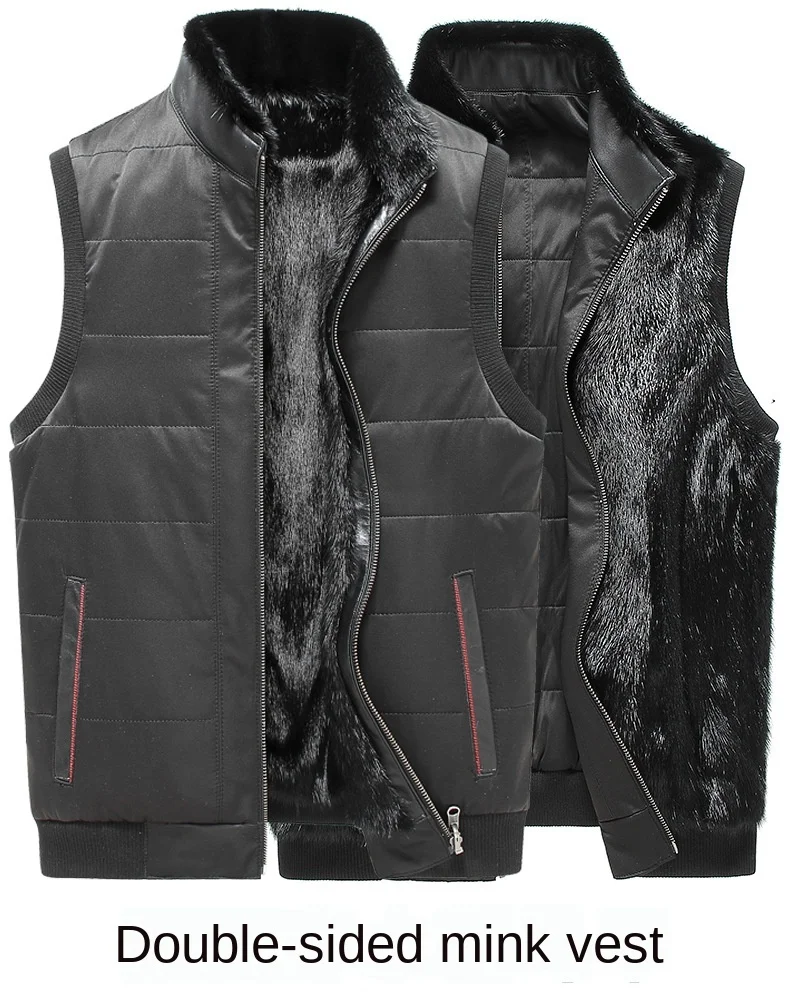 

Mink Waistcoat Men Li Collar Whole Mink Mink Skin Waistcoat Middle-aged And Elderly Winter Fur Dad Pack Vest Waistcoat