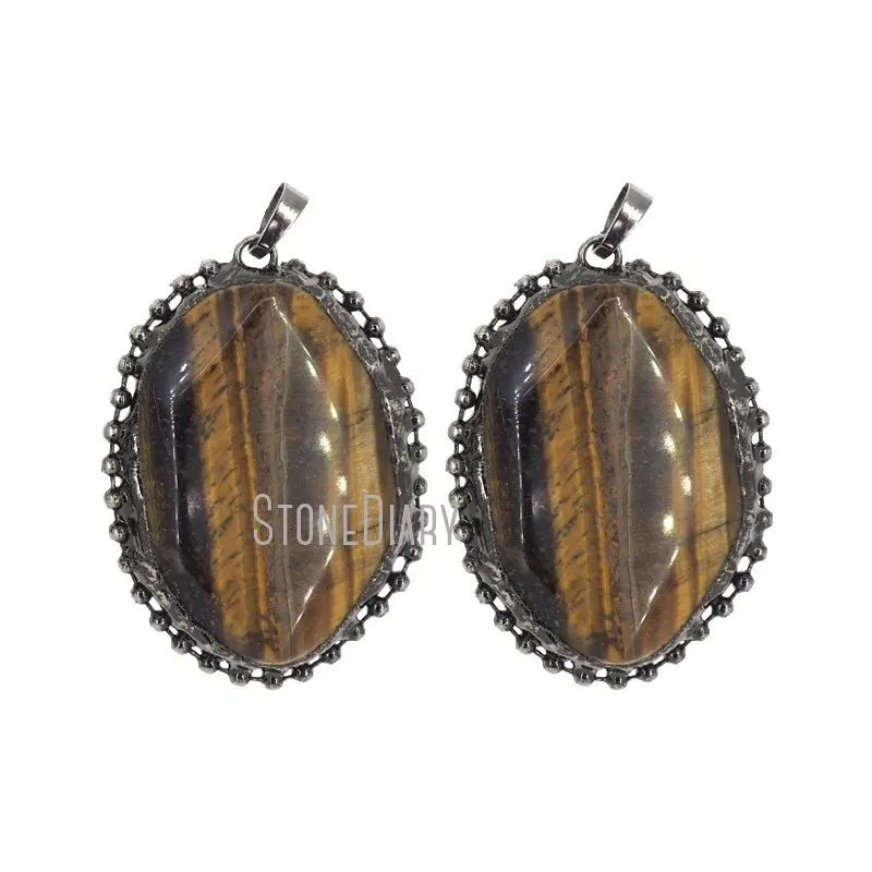 

PM38072 Gunmetal Plated Tiger Eye Agate Free Form Stone Pendant Jewelry