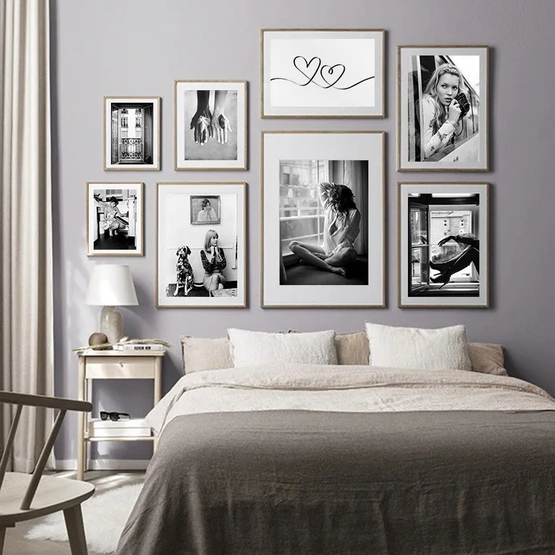 Fashion-Black-and-White-Photography-Poster-Home-Decor-Wall-Art-Canvas-Painting-Window-Lady-Figure-Print