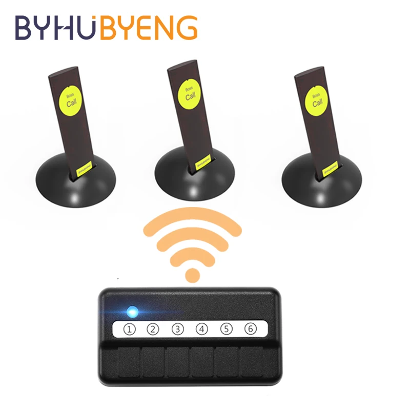 

BYHUBYENG Office Calling Table Buzzer Bell Remind Pager For Boss Staff 6 Key Wireless Vibration Transmitter Calling System