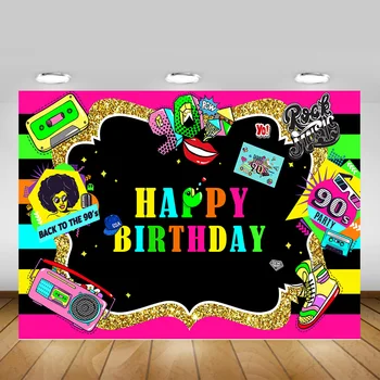 

90's Theme Happy Birthday Party Photography Backdrop Back to the 90's Rock Music Background Photo Studio 80s Graffiti Colorful