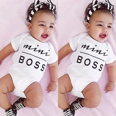 

Newborn Kids Infant Baby Boy Girl Romper Clothes Cotton Short Sleeve Mini Boss Printed Jumpsuit Outfit 3-18 Months