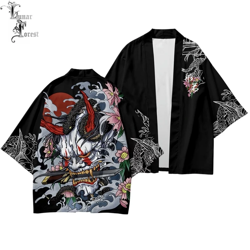 Крутая маска Hannya японское кимоно с 3D-принтом хаори юката для косплея модная