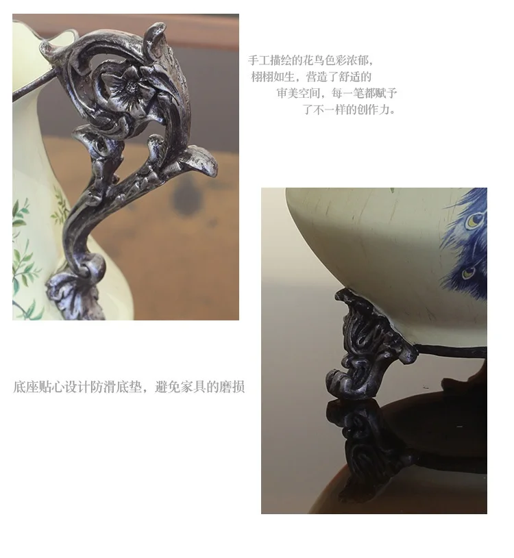 Euro-American household beige-yellow blue feather sparrow ceramic milk pot handicraft vase Jewelry Wedding Gifts