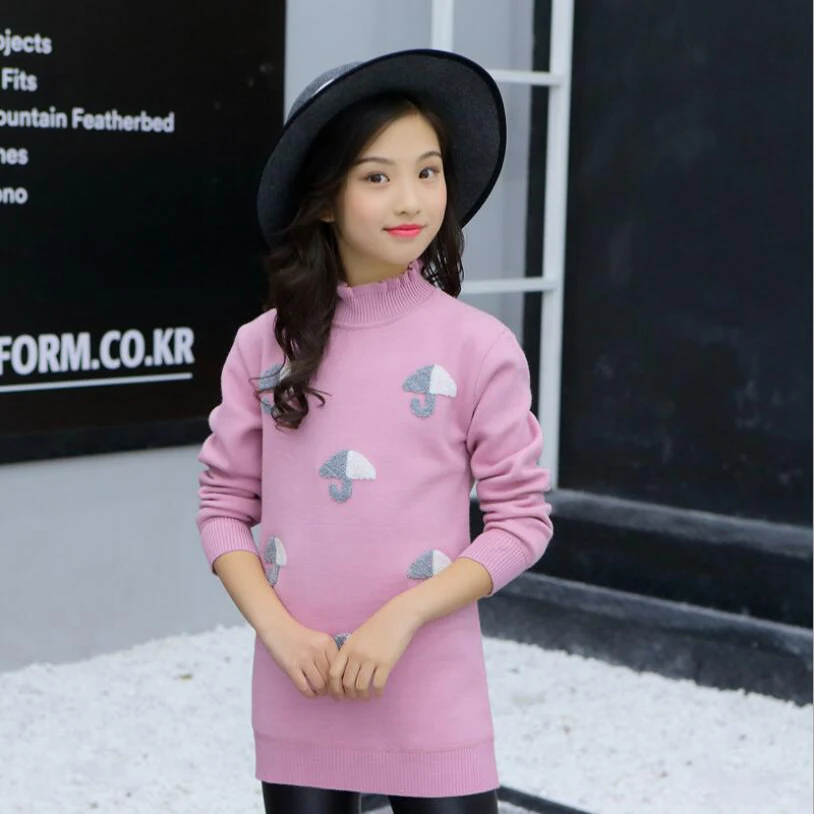 Детский Теплый свитер с плюшевой подкладкой для девочек вязаный длинная теплая