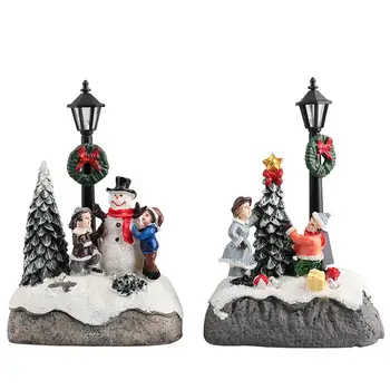 

Glowing Christmas Resin Ornament Christmas Tree Snowman Party Decor for 2021 New Year Figurine Village Building Home Decoration
