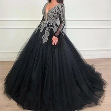 Robe De Soiree Элегантное Длинное Вечернее платье с v-образным вырезом кисейные Аппликации вечернее платье с бисером с длинными рукавами Формальное вечернее платье