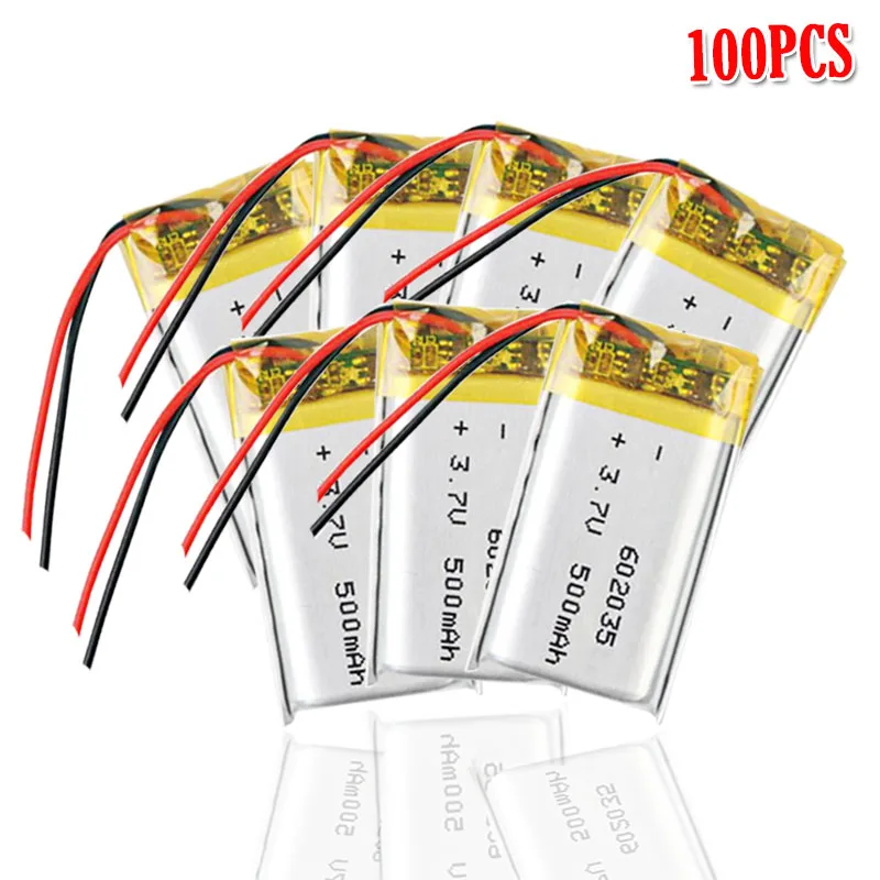 100pcs 500mAh 3,7 V 602035 литиевая полимерная аккумуляторная батарея для навигационного рекордера, Wi-Fi машина, стерео динамик, массаж - Цвет: 100pcs