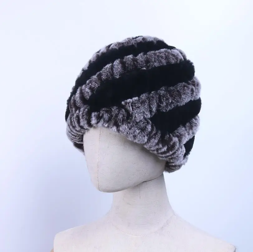 black brown YC Fur классический стиль женские зимние шапки шапочки теплые вязаные натуральный мех кролика рекс бини зимняя теплая шапка из натурального меха женская шапка - Цвет: black brown