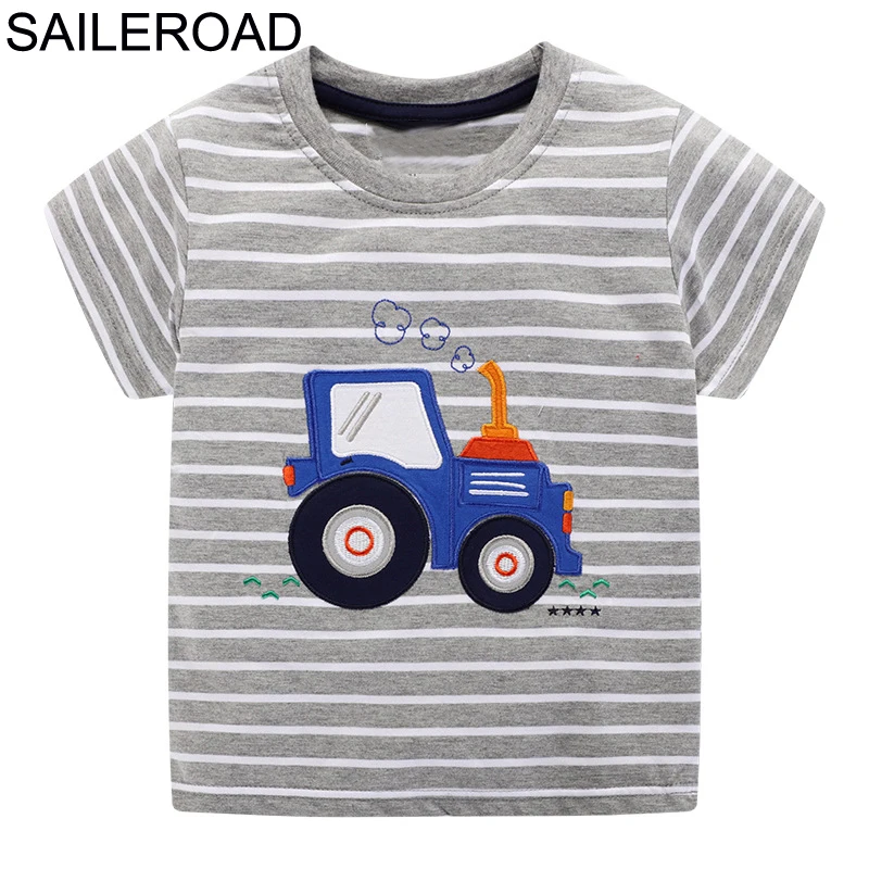 SAILEROAD Тракторы Аппликация Футболка для мальчика Летняя детская одежда Детские
