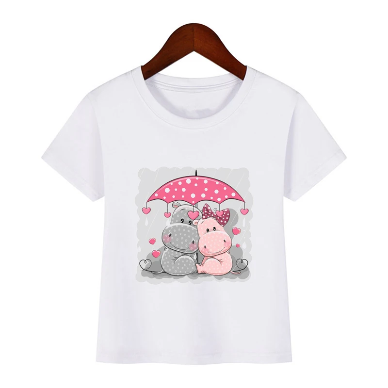 Милая Яркая футболка с зонтиком для маленьких мальчиков и девочек детская забавная одежда летняя повседневная футболка для малышей Топы с медведем, футболка Camiseta chica