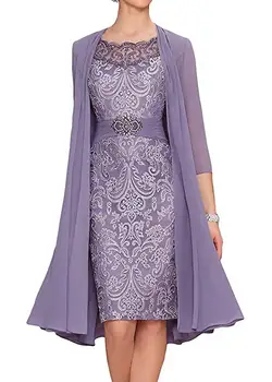 

Plus Size 2019 Mother Of The Bride Dresses Sheath Knee Length Chiffon Appliques Beaded With Jacket Mother Dresses For Wedding
