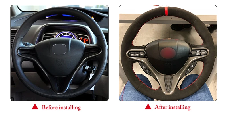 Черная замша чехол рулевого колеса автомобиля для Honda Civic 8 2006-2009 Old Civic 2004-2011(3-спица