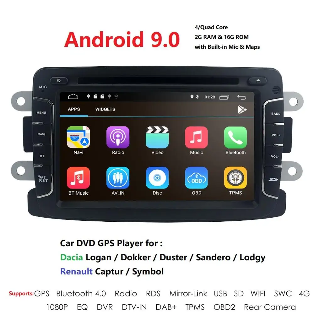 Универсальный Android 8,1 автомобильный DVD плеер Радио руль управления Зеркало Ссылка 2G Оперативная память 16G Встроенная память DAB + BT OBD2