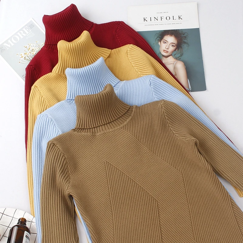 

VZFF High Quality Autumn Winter Warm Women Sweater Thick Turtleneck Pullover Sweater Fashion Rib Knitted Female Jumper Top