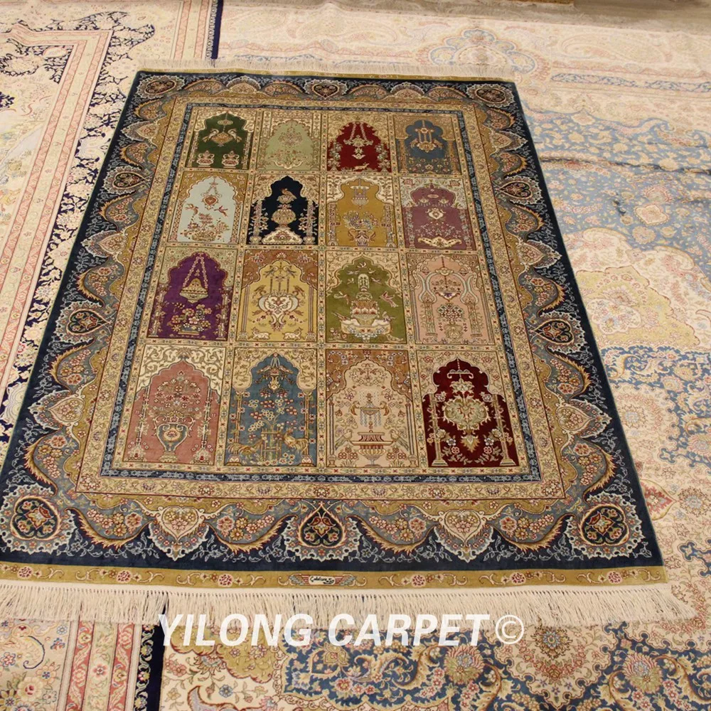 Yilong 4'x6' Шелковый персидский коврик ручной работы Кашмир четыре сезона пол ковер(ZQG046A4x6