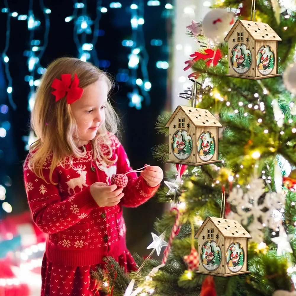 Behogar Merry Christmas Tree светодиодный светящийся деревянный дом подвесные украшения для дома Рождественский Navidad Kerst новогодний декор