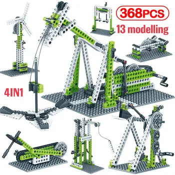 

City Technic Ideas Engineering Crane Science Gear Building Blocks Creator Mechanical Lifts Driller DIY Bricks Toys for Children