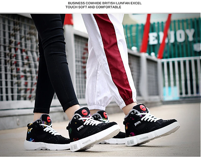 High Top Sneakers Warm Winter Plush Women Shoes Graffiti Platform Sneakers White Lover Shoes Size 11 Zapatos De Mujer