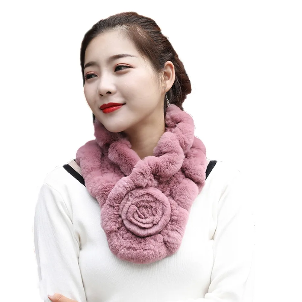 Winter Fur Scarf For Women Real Rex Rabbit Fur Neckerchief Ruffled Handmade Fluffy Soft
