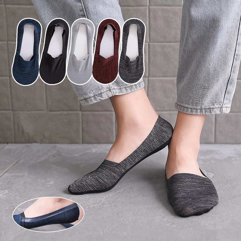 

Dreamlikelin Summer Men's Cotton Boat Socks Thin Ice Silk Breathable Mesh Non-slip Silicone Invisible Men's Socks