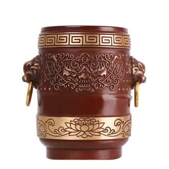 

LAOJUNLU Copper Imitation Antique Desktop Office Ornament Pure Copper Pen Holder Lion Head Lotus Pen Holder