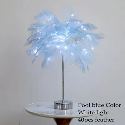 Креативный Настольный светильник с перьями, теплый белый светильник, дерево, перо, абажур для девочки, светодиодный декоративный светильник для свадьбы, розовый, белый, подарок на день рождения - Цвет абажура: H