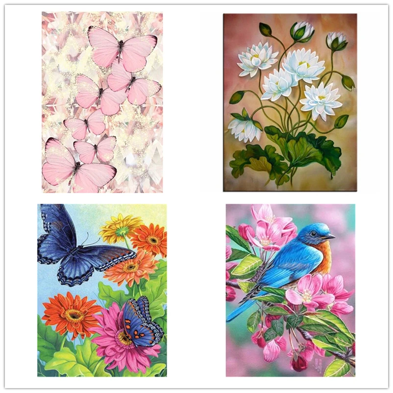

DIY 5D Diamond Painting Lotus Flower Butterfly Bird Diamond Embroidery Full Square Round Rhinestone Cross Stitch Home Decoration