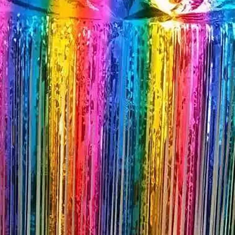 Raibow color-2 Новое поступление 2-3 м вечерние свадебные декорации Радужная занавеска фон бахрома мишура шторы из фольги день рождения Декорация - Цвет: Raibow color-2