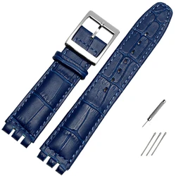 Luxurious Genuine Leather Sport Watch Strap - Toothed Interface Bracelet - 17mm silver buckle (Blue)