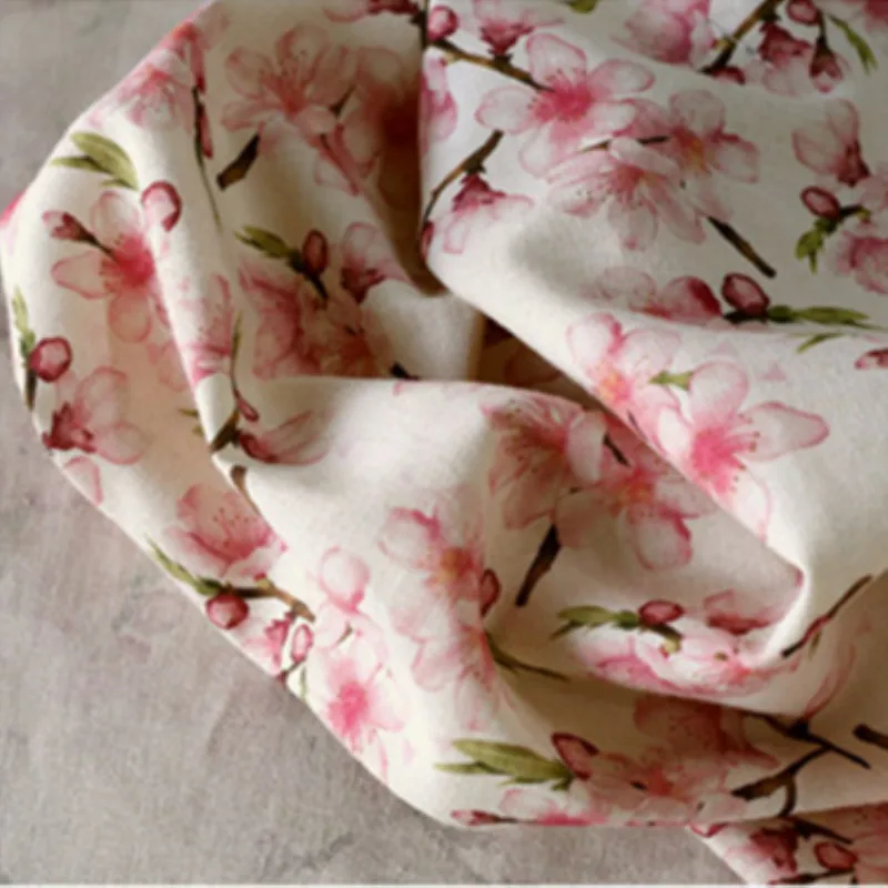 

half yard import cotton linen fabric with peach flower print handmade DIY bag garment cloth T739