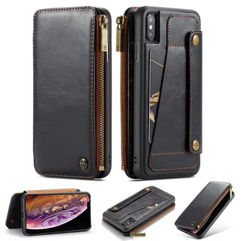 

Clamshell card case for iPhone 6 6S Plus 7 8 Plus for iPhoneX XS XR Xs Max Multi-function two-in-one protective leather case