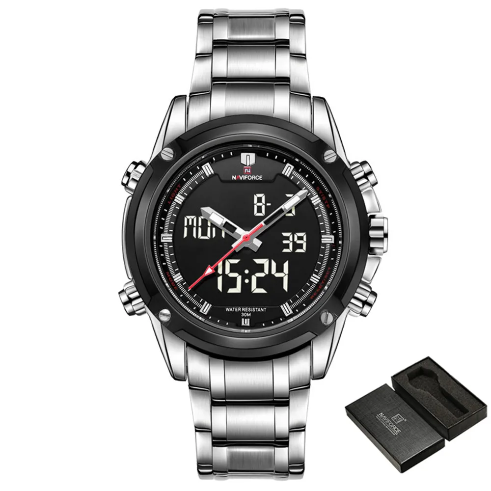 Relogio masculino Топ люксовый бренд NAVIFORCE мужские часы военный водонепроницаемый светодиодный спортивные мужские часы Цифровые мужские наручные часы 9050 - Цвет: NA905005 with box
