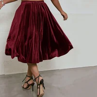 Plus Size High Elastic Waist Velvet Skirt Women Solid Black Spring Autumn Midi Party Skirt A-line Flare Skirt Large Size 6XL 7XL - Image 5