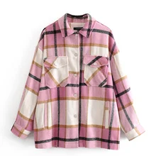 ZOEPO, зимнее шерстяное пальто в клетку с принтом, женские модные мягкие куртки с отложным воротником, женские элегантные пальто с карманами, женские JQ