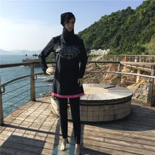 L Женская Полосатая мусульманская одежда для плавания хиджаб mAh исламский плюс размер купальный костюм Плавание Серфинг спортивная одежда