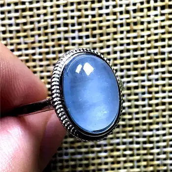 

Real Natural Blue Aquamarine Ring For Clear Crystal Woman Man Silver 14x10mm Beads Ocean Gemstone Adjustable Ring Jewelry AAAAA