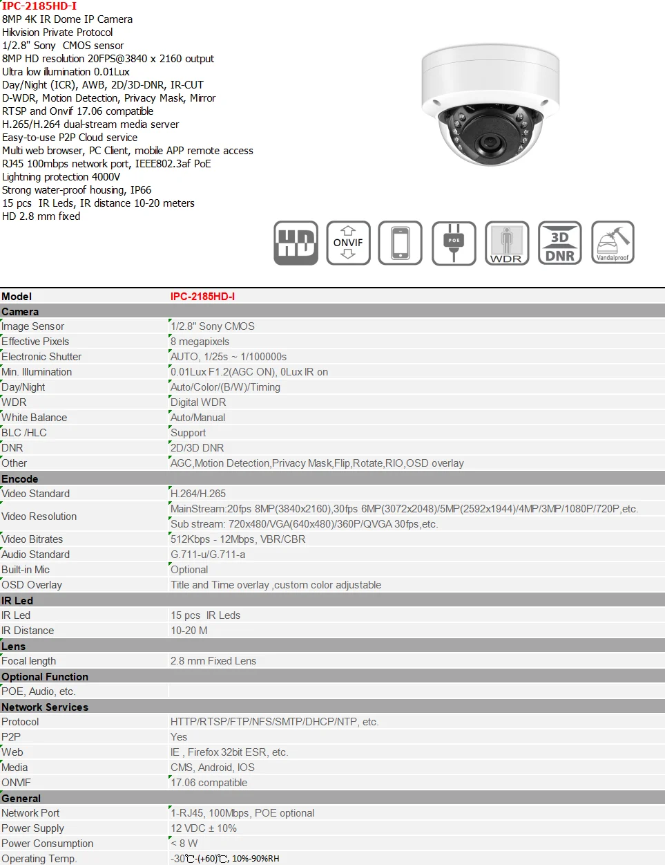 Hikvision совместимая 4K 8MP и 5MP IP камера антивандальная H.265 48V POE купольная камера P2P Обнаружение движения металлическая наружная ONVIF