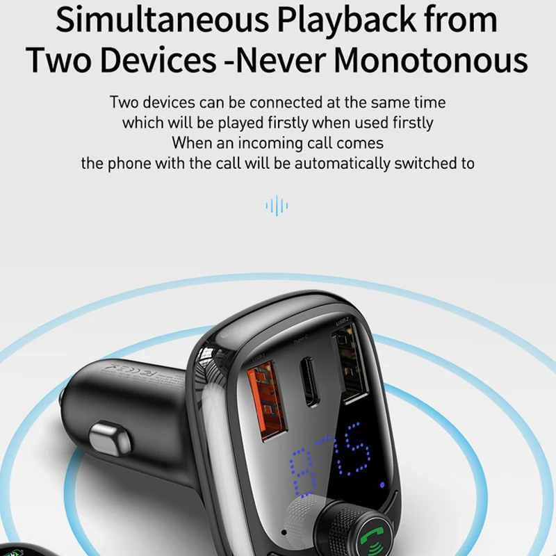 Bluetooth 5,0, автомобильный fm-передатчик, беспроводная гарнитура, аудио приемник, авто MP3 плеер, 2.1A, двойной USB, быстрое зарядное устройство, автомобильные аксессуары