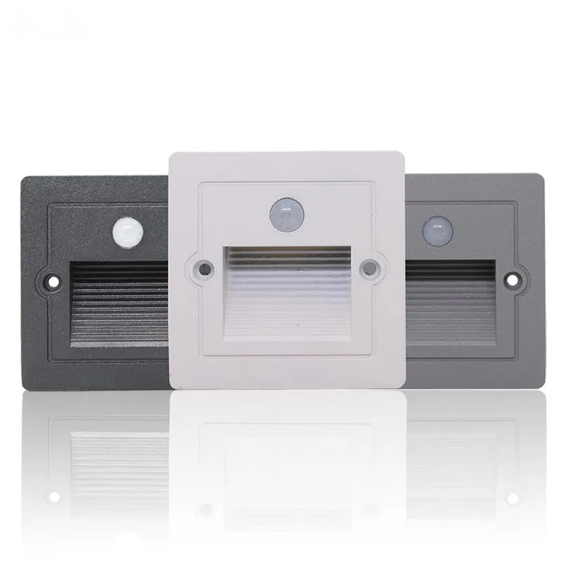 PIR sensor Motion Detector Intelligent Wall Lamp 3W Led Footlight Embedded Corner Lamp Outdoor Step Stair Lights Waterproof IP65 2