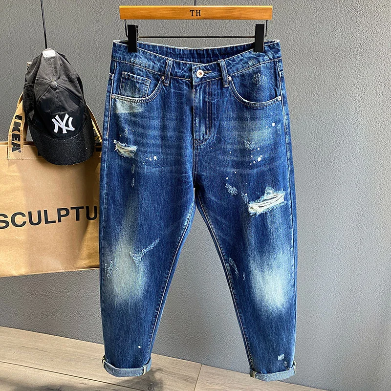 New High Quality Fashion Streetwear Men Jeans Motorcycle Hip Hop Ripped Hole Slim Retro Comfortable Male Denim Pants men jeans ripped jeans ripped patchwork jeans