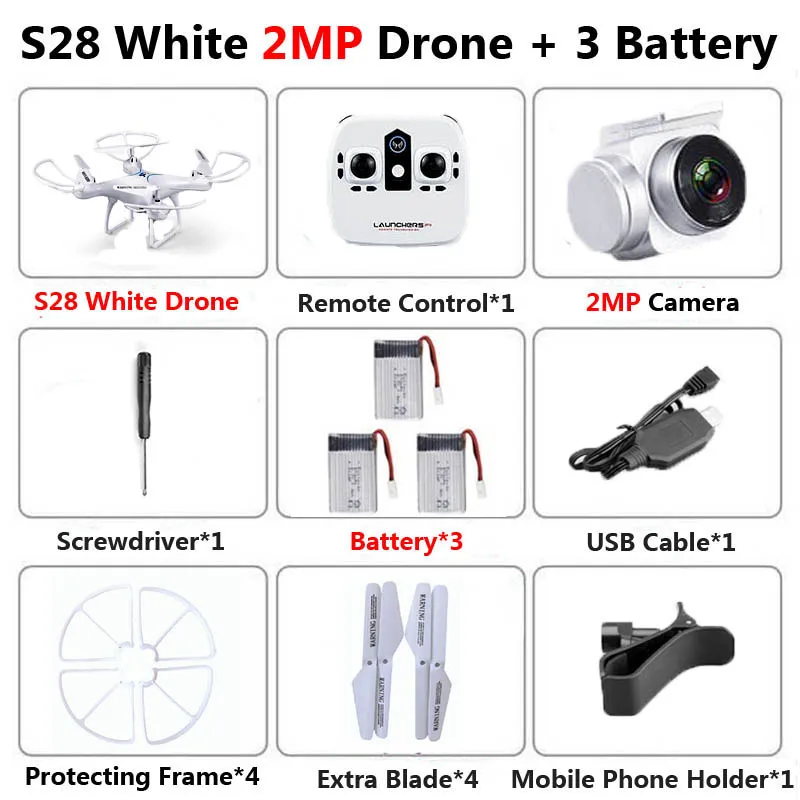 S28 Профессиональный беспилотник с камерой 1080P HD WiFi FPV высота удерживает широкий угол 20 мин полета RC Квадрокоптер Вертолет игрушки X5C XY4 - Цвет: White 2MP 3B Foam