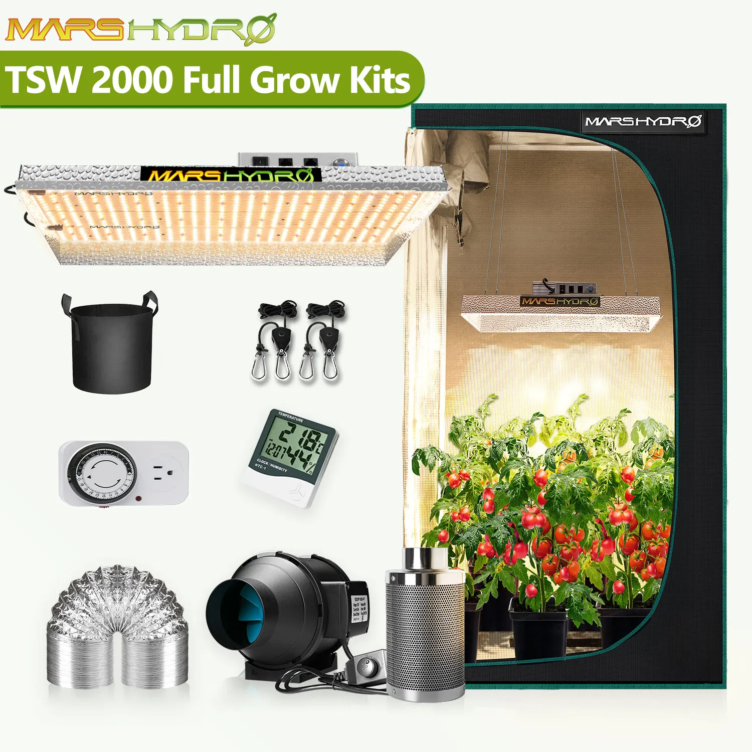 Mars Hydro TSW 2000W LED Light Full Spectrum Lamp Veg Flower Plant +Indoor Grow Tent Comb Multi-Size